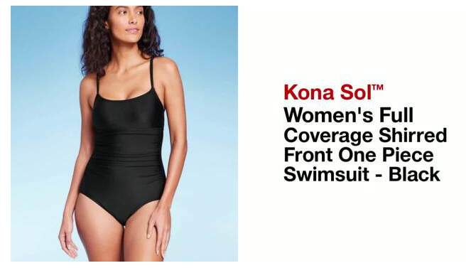 Women's Full Coverage Shirred Front One Piece Swimsuit - Kona Sol™ Black, 2 of 6, play video