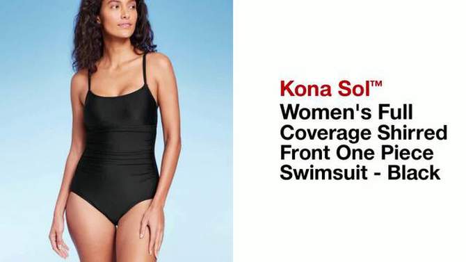 Women's Full Coverage Shirred Front One Piece Swimsuit - Kona Sol™ Black, 2 of 6, play video