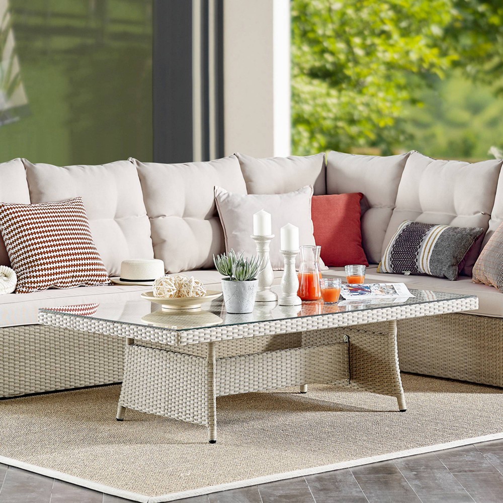 Alaterre Canaan Outdoor Resin Wicker Coffee Table  Beige