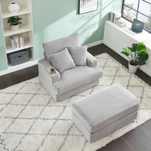NicBex Couches for Living Room 39" Single Chaise Lounge Chair Corduroy Upholstered Sofa Sleeper Chair with Ottoman and Cup Holders - 1 of 4