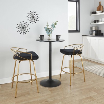Charlotte 26" Black Velvet and Gold Metal Swivel Counter Stool Set
