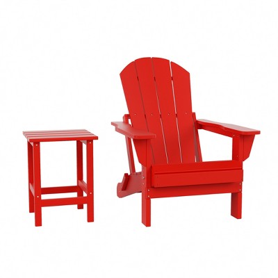 WestinTrends Malibu HDPE Outdoor Patio Folding Poly Adirondack Chair with Side Table (2-Piece Set)