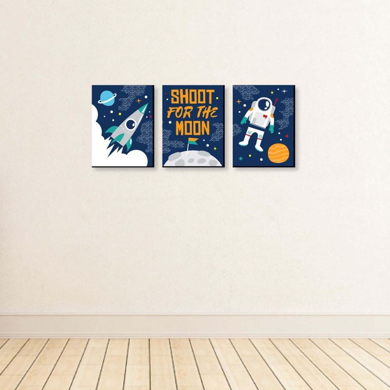 Big Dot of Happiness Blast Off to Outer Space - Rocket Ship Nursery Wall Art & Kids Room Decorations - Gift Ideas - 7.5 x 10 inches - Set of 3 Prints, 3 of 8