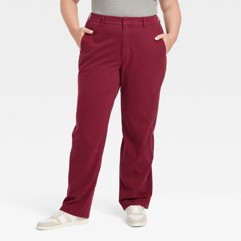 Women s High rise Curved Leg Chino Pants Universal Thread Red 22 Target