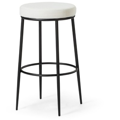 HomeRoots 31" White and Black Fabric and Metal Backless Bar Height Bar Chair