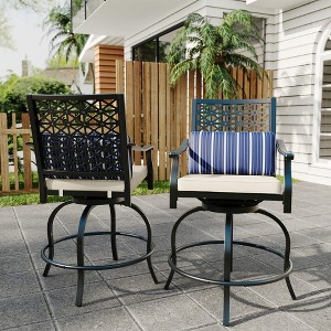 2Pieces Patio Bar Stools With Armrest & Back, Outdoor High Swivel Bar Stools With Cushion, Tall Outdoor Swivel BarStools for Backyard - 1 of 4