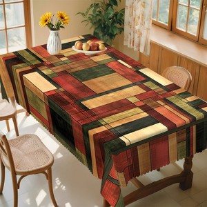 LOVEVOOK Checkered Wood Grain Tablecloth - Farmhouse Animals Table Covers, Rooster Plaid Table Clothes for Dining Room, Party, Home Decor - 1 of 4