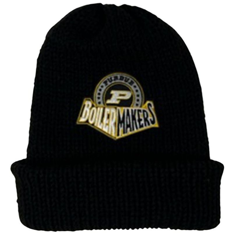 Unisex Adult Purdue Boilermakers Handmade Double Knit Beanie Cuff Hat, 1 of 4