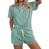 Ekouaer Ribbed Knit Lounge Sets for Women 2 Piece Outfits Short Sleeve Top and Shorts Pajama Sets Tracksuit Sweatsuits - 3 of 4