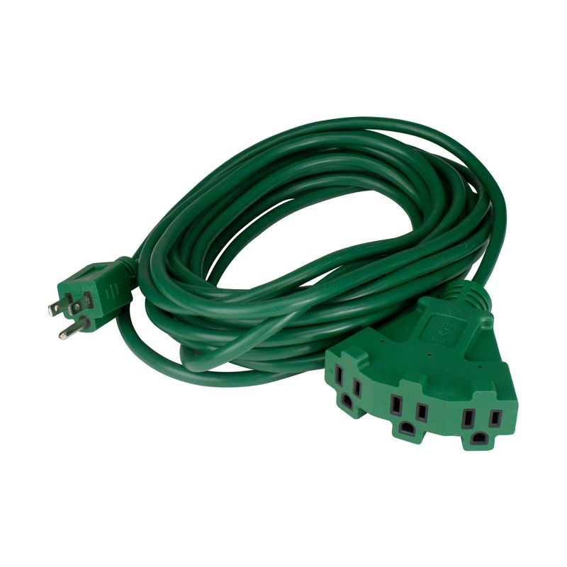 Northlight 25' Green 3-Prong Outdoor Extension Power Cord with Fan Style Connector, 1 of 5