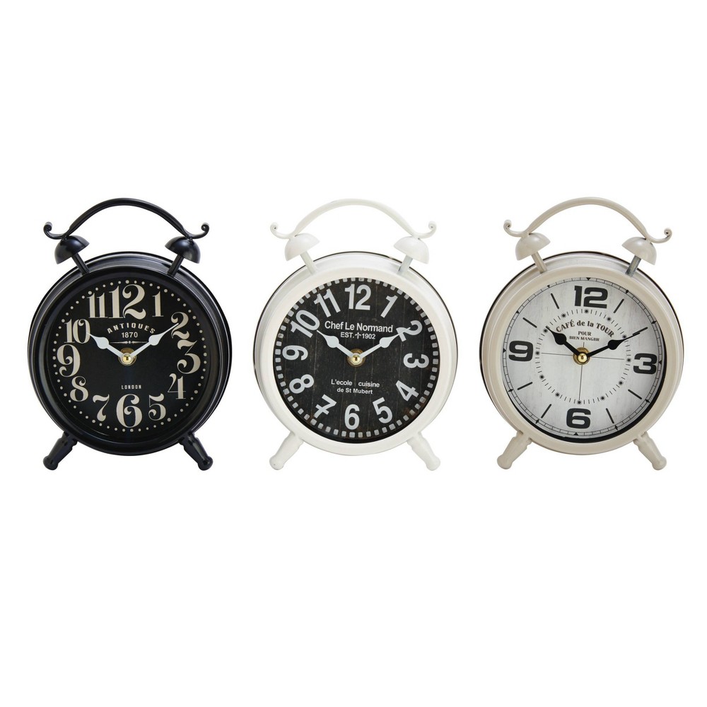 Photos - Wall Clock Set of 3 Round Metal Clocks Black/White/Gray - Olivia & May