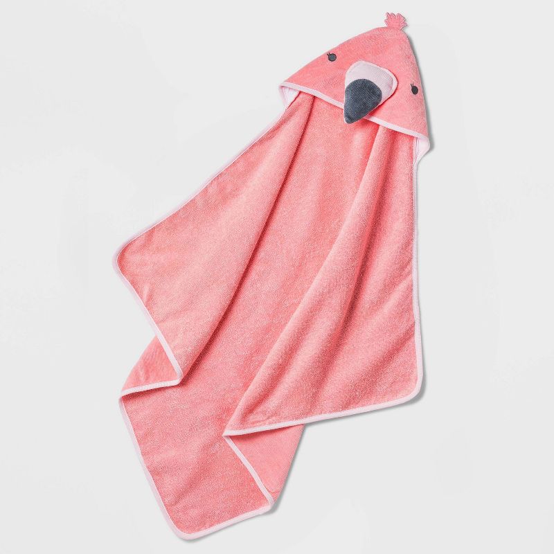 Baby Girls&#39; Flamingo Hooded Bath Towel - Cloud Island&#8482; Coral, 1 of 5