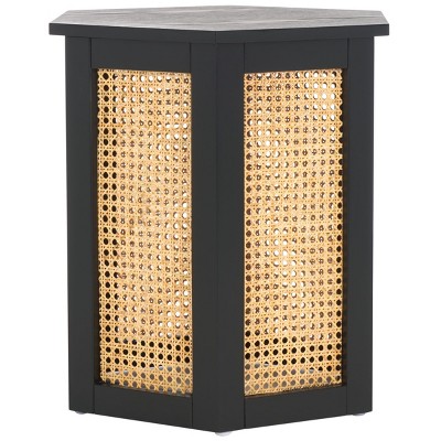 Danez Hexagonal Black and Natural Wood Cane Accent Table
