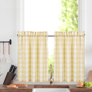 Yarn-Dyed Buffalo Gingham Kitchen Valance, Tier Curtains and Tie Up Curtains - 1 of 3