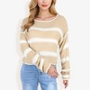 Anna-Kaci Women's Long Sleeve Striped Sweater With Crew Neck, Cropped Fit - 3 of 4