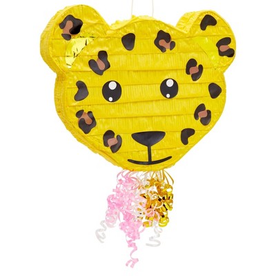 Blue Panda Pull String Leopard Pinata for Jungle Safari Birthday Party Decorations, Small, 16.5 x 13 x 3 In