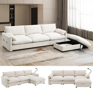 TiramisuBest 130"/96.5" Modular L Shape Chenille Sectional with Folding Table, 2 Armrest Pillows and Free Movement Ottoman, Chenille-5 Seat/4 Seat - 1 of 4