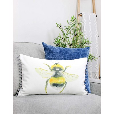 Bee Themed Off-White Polyester Lumbar Pillow Covers, Set of 2
