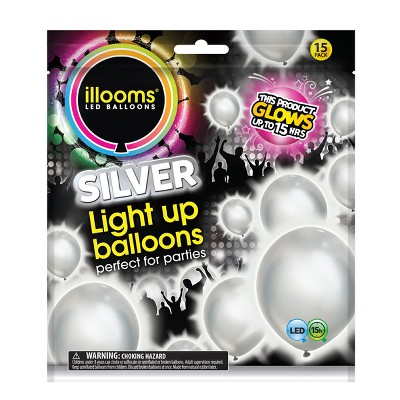 15ct Silver LED Light Up Balloons - illooms