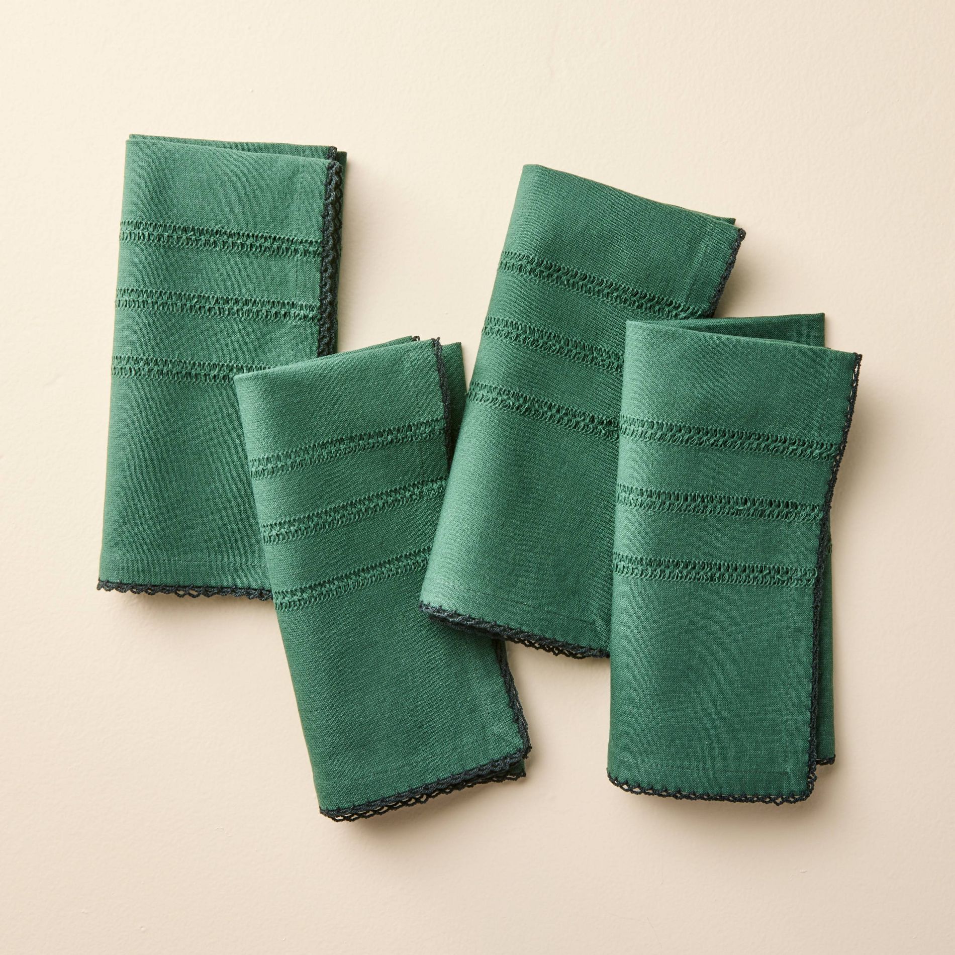 4pc Tonal Trim Cloth Napkins Green - Hearth & Hand™ with Magnolia