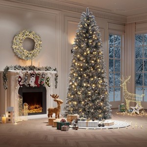 Acekool Snow Flocked Prelit Artificial Tree, Festive Decor for Home or Office - 1 of 4