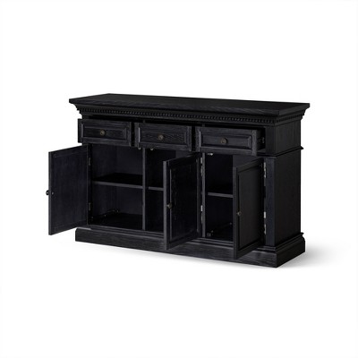 Theo Antiqued Black Wooden Sideboard with Raised Panel Doors
