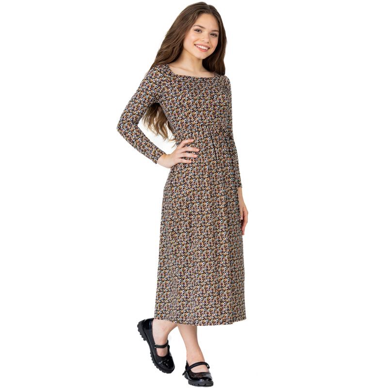 24seven Comfort Apparel Charming Floral Girls Long Sleeve Maxi Dress, 2 of 6