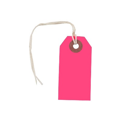 JAM Paper Gift Tags with String Tiny 2 3/4 x 1 3/8 Neon Pink 100/Pack (91931051B)