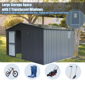 11' x 12.5' Outdoor Storage Shed Metal Garden Shed with Galvanized Steel Frame and Windows, Lockable Door, Deep Gray Backyard Utility Shed with Patio - 1 of 4