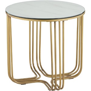 Studio 55D Luxury Bronze Metal Round Accent Side End Table 24" Wide Gold Marbleized Glass Tabletop Living Room Bedroom Entryway - 1 of 4