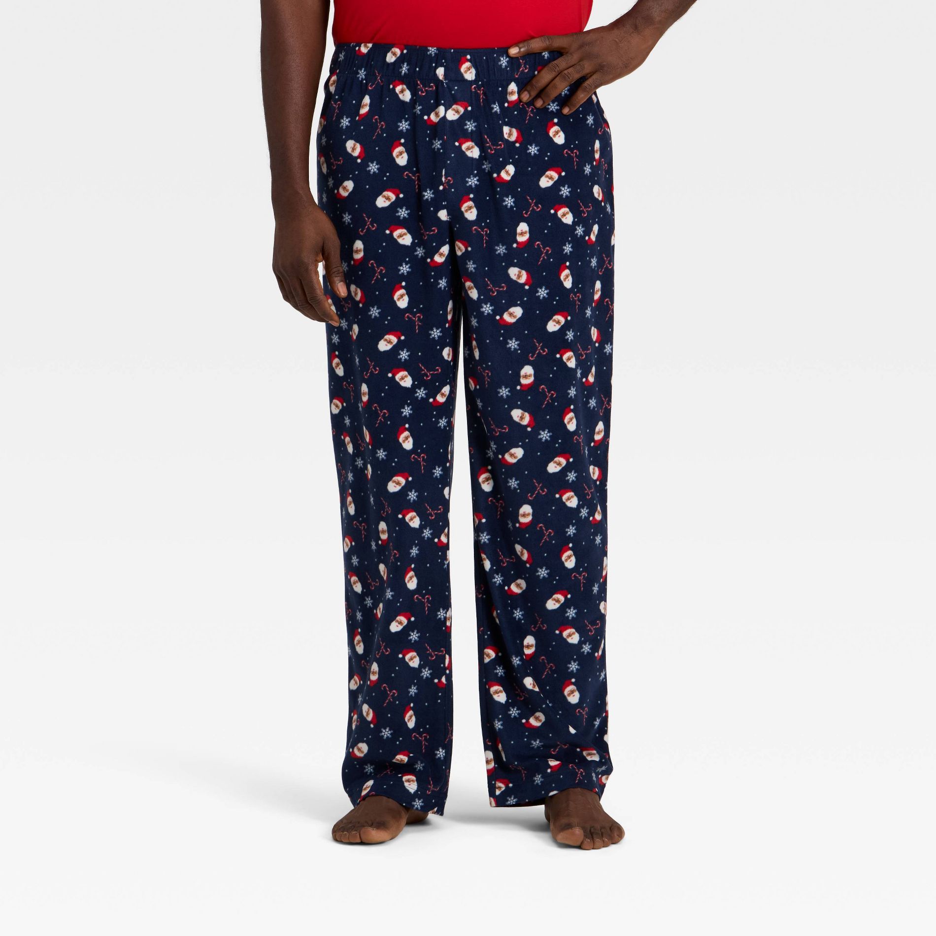Men's Santa Print Microfleece Holiday Matching Family Pajama Pants - Wondershop™ Navy Blue