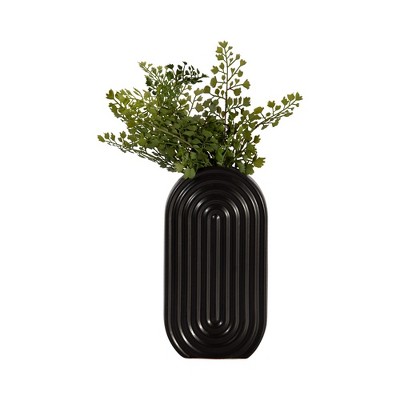11" Black Ridged Oval Ceramic Table Vase