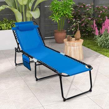 Costway Patio Folding Chaise Lounge Chair Portable Sun Lounger with Adjustable Backrest Grey/Navy