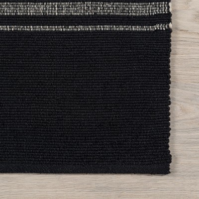 Bergamot Black and White Striped Handmade Cotton Rug