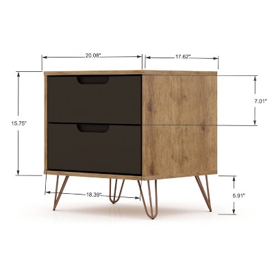 Mid-Century Modern Nature and Textured Grey 2-Drawer Nightstand Set