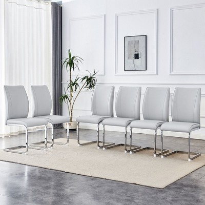 NicBex PU Leather Dining Chairs Set of 6,Upholstered Armless Kitchen Chair with High Back and Arched Metal Legs for Dining Room,Kitchen
