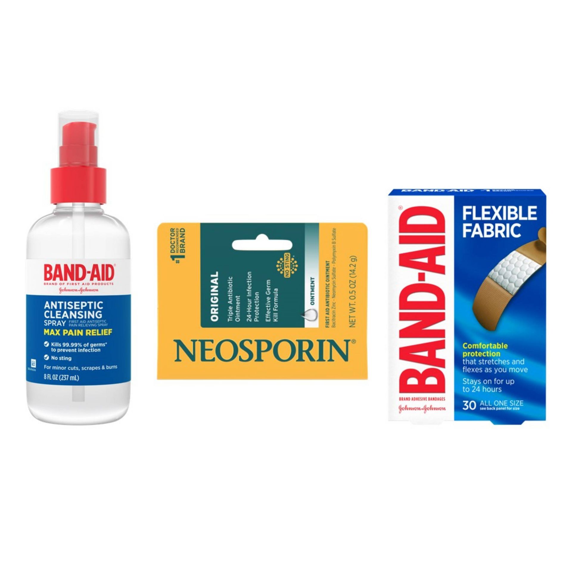 Band-Aid 8 fl oz Antiseptic Treatments + Neosporin 0.5oz Antibiotic Treatments + Band-Aid 30 Count Adhesive Bandages