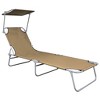 vidaXL Patio Lounge Chair Folding Sunlounger Porch Sunbed with Canopy Aluminum - Taupe - 3 of 4