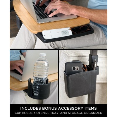 Bamboo Swivel TV Tray with Adjustable Height and Cup Holder