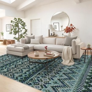 Washable Rug Vintage Geometric Living Room Rug with Non Slip TPR Backing, Soft Non Shedding Indoor Carpet - 1 of 4