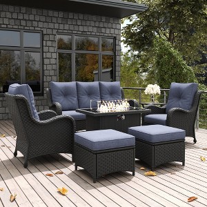 LayinSun Outdoor Patio Furniture Set, Black Rattan Wicker Sectional Swivel Rocker Chairs Sets with Ottomans, Swivel Glider Chair - 1 of 4