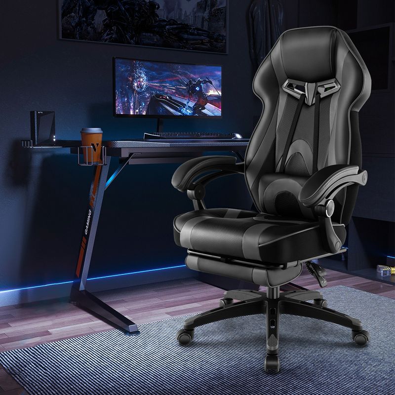 Costway Adjustable E-Sports Racing Style Chair with Padded Headrest, Lumbar Support Blue/Black/Grey/Red, 2 of 11