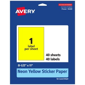 Avery Neon Yellow Sticker Paper, 8.5" x 11" Rectangle - 1 of 4