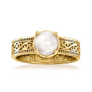 Ross-Simons 6.5-7mm Cultured Pearl Scrollwork Ring in 18kt Gold Over Sterling - 1 of 4