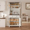 72 in Tall Kitchen Pantry Cabinet, Kitchen Hutch Bar Cabinet with Microwave Stand, Cupboard with Drawers Glass Doors for Dining Room, White - 3 of 4