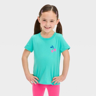 Image of Toddler Girls' Star Cherry Short Sleeve T-Shirt - Cat & Jack™ Turquoise Blue 2T