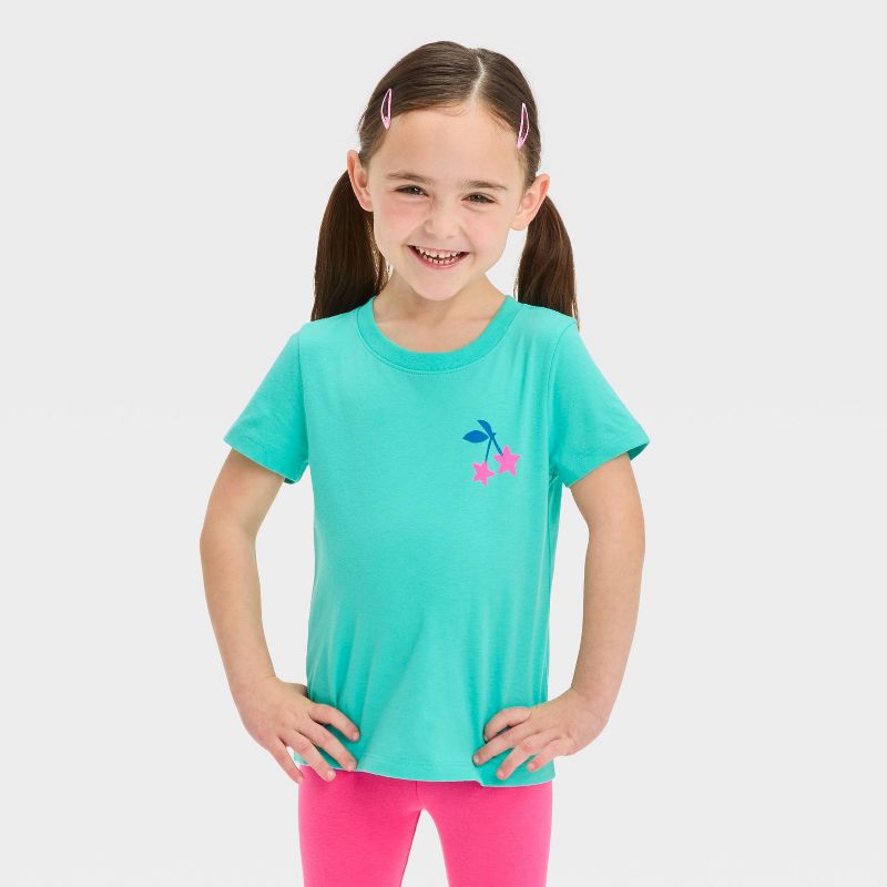 Toddler Girls' Star Cherry Short Sleeve T-Shirt - Cat & Jack™ Turquoise Blue, 1 of 5