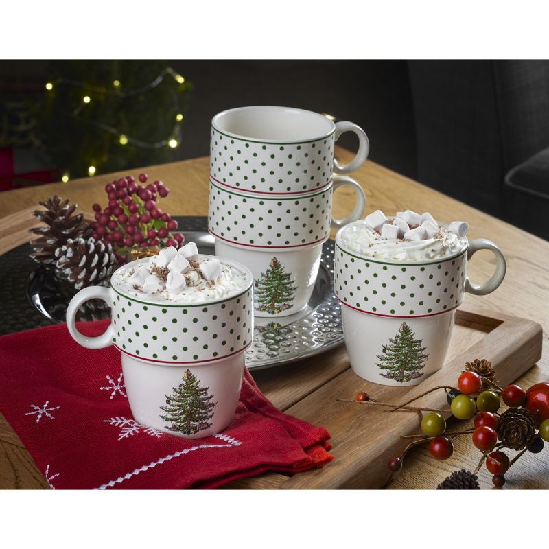 Spode Christmas Tree Polka Dot Stacking 10oz Mugs, Set of 4, 3 of 4