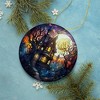 Haunted House Amidst Spooky Woods Stained Glass Style Ceramic Ornament, Halloween Themed Christmas Gift and Decor - 4 of 4