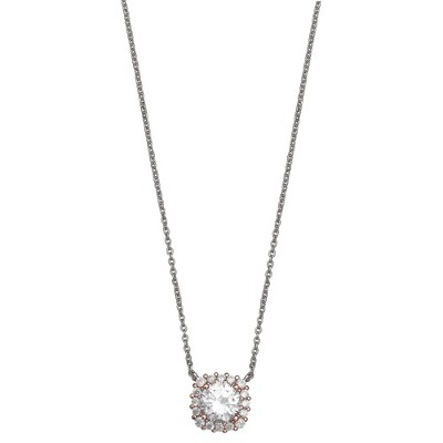 Women's Chain Necklace with Cubic Zirconia in Two-Tone Rose Gold over Sterling Silver - Silver/Rose (18")